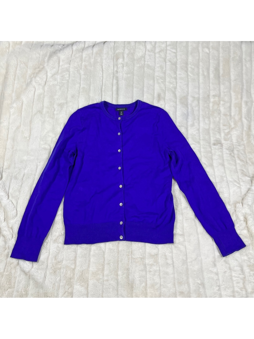 Lands' End S Womens Dark Royal Bright Blue Button Fall Winter Knit Slim Cardigan